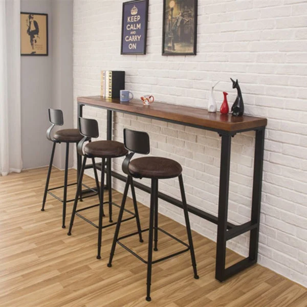 Tavolo da pranzo da bar legno di pino Tavolo da bar rettangolare industriale con base su cavalletto per bar Clearhalo