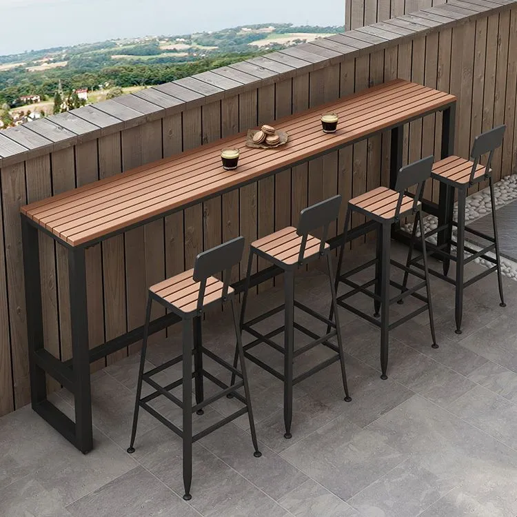 Tavolo da pranzo da bar legno Tavolo da bar moderno rettangolare con piedistallo su cavalletto per cortile Clearhalo