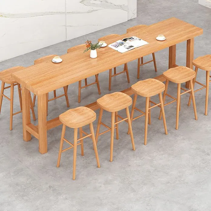 Tavolo da pranzo da bar moderno legno beige, tavolo da bistrot rettangolare per interni con poggiapiedi Clearhalo