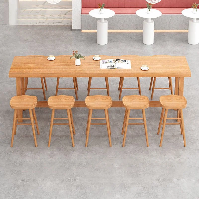 Tavolo da pranzo da bar moderno legno beige, tavolo da bistrot rettangolare per interni con poggiapiedi Clearhalo
