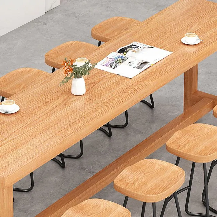 Tavolo da pranzo da bar moderno legno beige, tavolo da bistrot rettangolare per interni con poggiapiedi Clearhalo