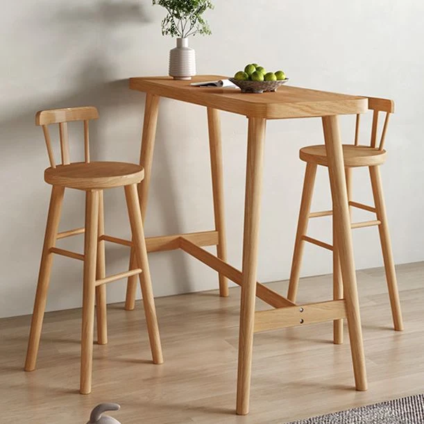 Tavolo da pranzo da bar moderno legno di pino, tavolo da bistrot rettangolare per interni con poggiapiedi Clearhalo