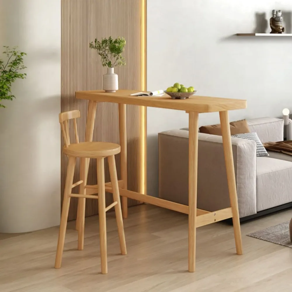 Tavolo da pranzo da bar moderno legno di pino, tavolo da bistrot rettangolare per interni con poggiapiedi Clearhalo