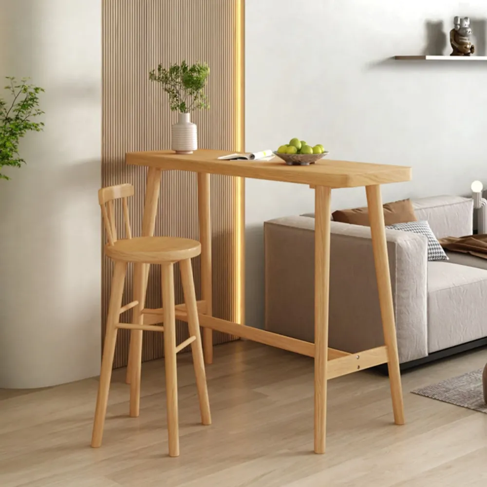 Tavolo da pranzo da bar moderno legno di pino, tavolo da bistrot rettangolare per interni con poggiapiedi Clearhalo
