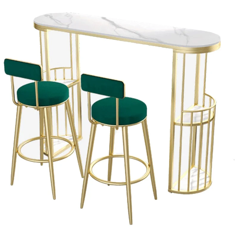 Tavolo da pranzo da bar ovale con piano pietra sinterizzata stile Glam con ripiani Clearhalo