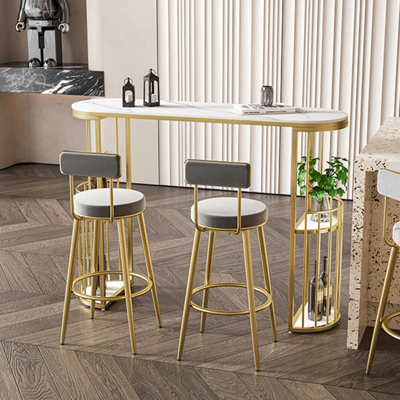 Tavolo da pranzo da bar ovale con piano pietra sinterizzata stile Glam con ripiani Clearhalo