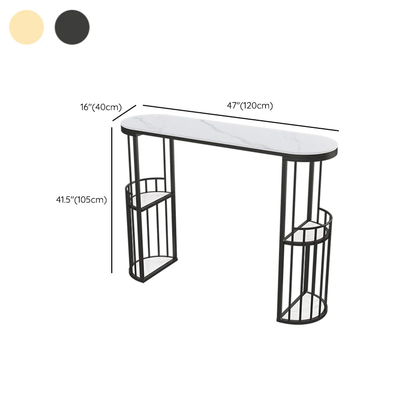 Tavolo da pranzo da bar ovale con piano pietra sinterizzata stile Glam con ripiani Clearhalo