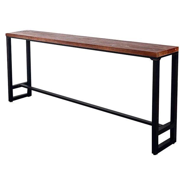 Tavolo da pranzo da bar per interni con poggiapiedi industriale rettangolare con piano legno naturale Clearhalo