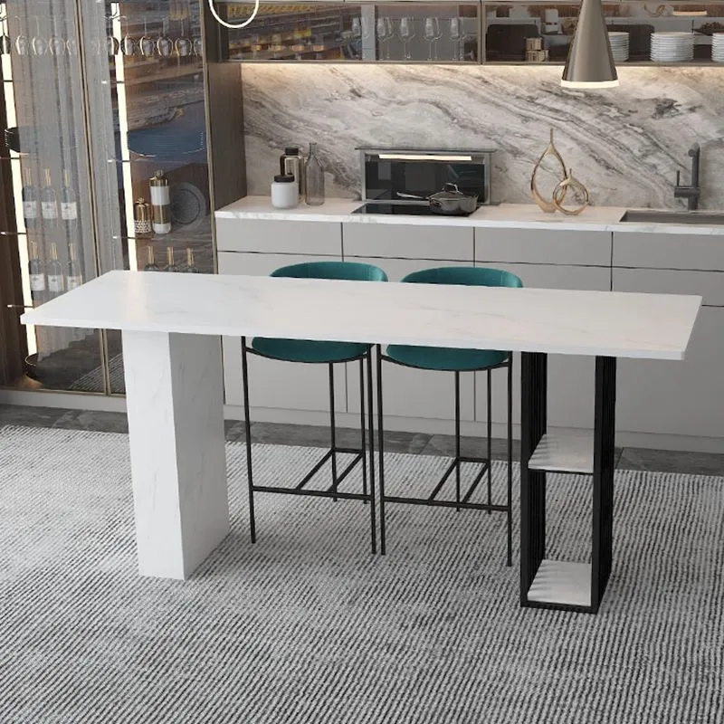 Tavolo da pranzo da bar pietra Tavolo da bar moderno rettangolare con doppio piedistallo per cucina Clearhalo