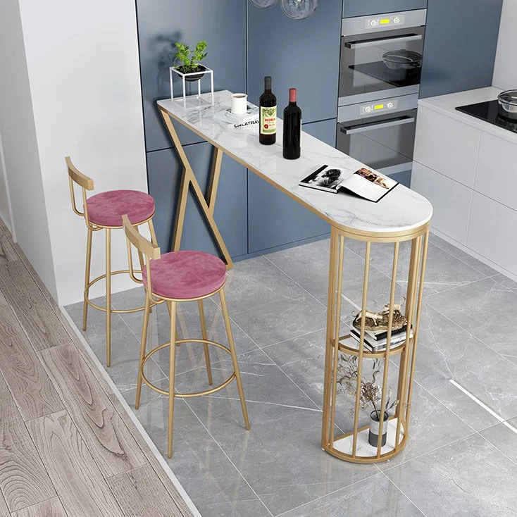 Tavolo da pranzo da bar pietra Tavolo da bar tradizionale di lusso con base slitta dorata Clearhalo