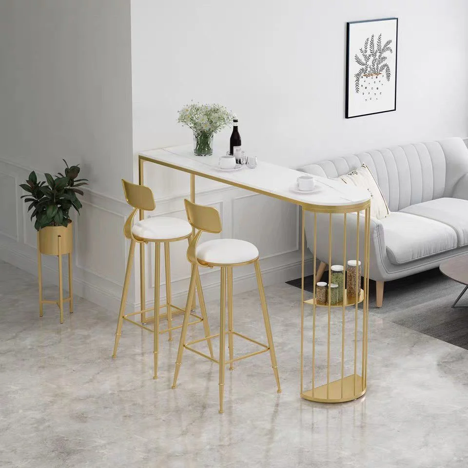 Tavolo da pranzo da bar pietra Tavolo da bar tradizionale di lusso con base slitta dorata Clearhalo