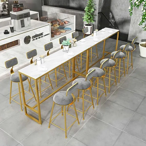 Tavolo da pranzo da bar pietra Tavolo da bar rettangolare stile glam con cavalletto per negozio di tè al latte Clearhalo