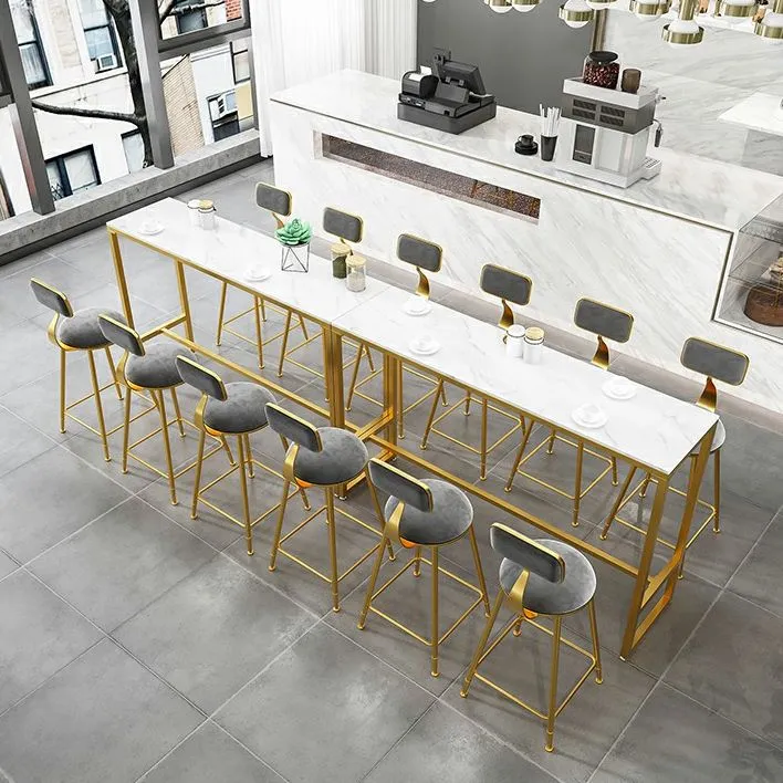 Tavolo da pranzo da bar pietra Tavolo da bar rettangolare stile glam con cavalletto per negozio di tè al latte Clearhalo