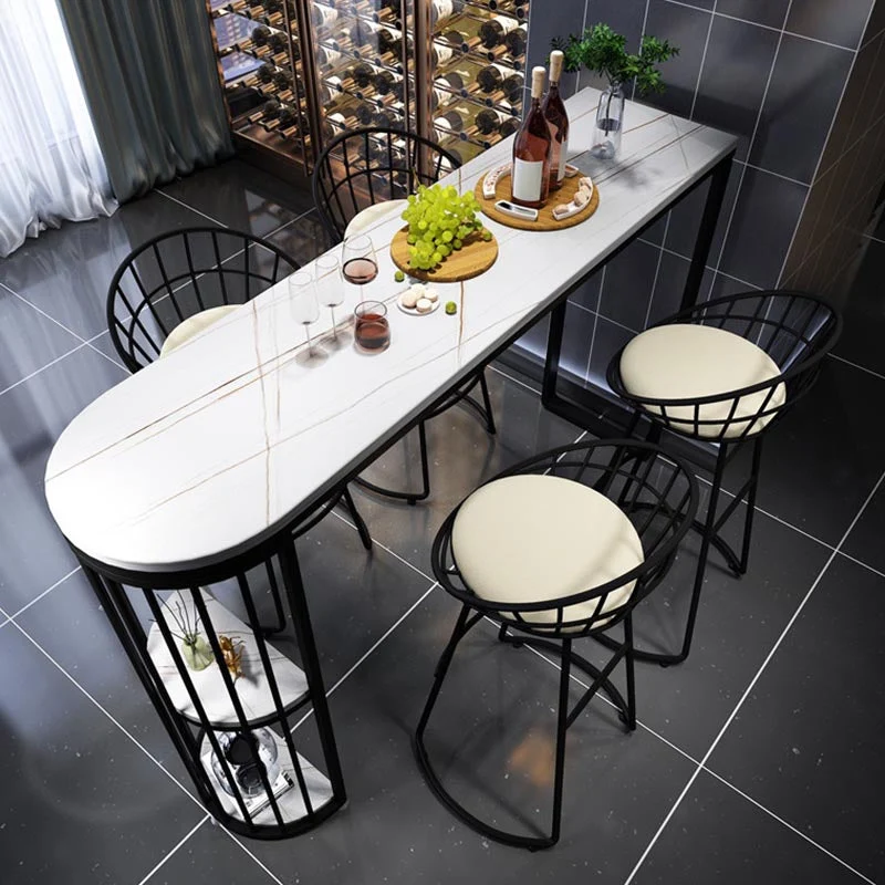 Tavolo da pranzo da bar pietra Tavolo da bar moderno con doppio piedistallo per cucina soggiorno Clearhalo