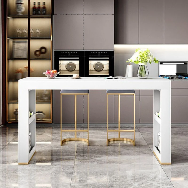 Tavolo da pranzo da bar rettangolare bianco Tavolo da bar moderno con base slitta Clearhalo