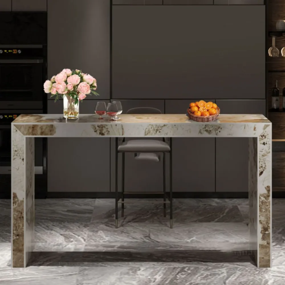 Tavolo da pranzo da bar rettangolare bianco Tavolo da bar moderno con base slitta Clearhalo