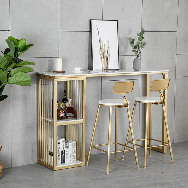 Tavolo da pranzo da bar rettangolare Glam Tavolo da bistrò per interni ferro con piano finto marmo bianco con ripiano Clea...