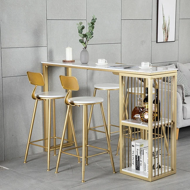 Tavolo da pranzo da bar rettangolare Glam Tavolo da bistrò per interni ferro con piano finto marmo bianco con ripiano Clea...