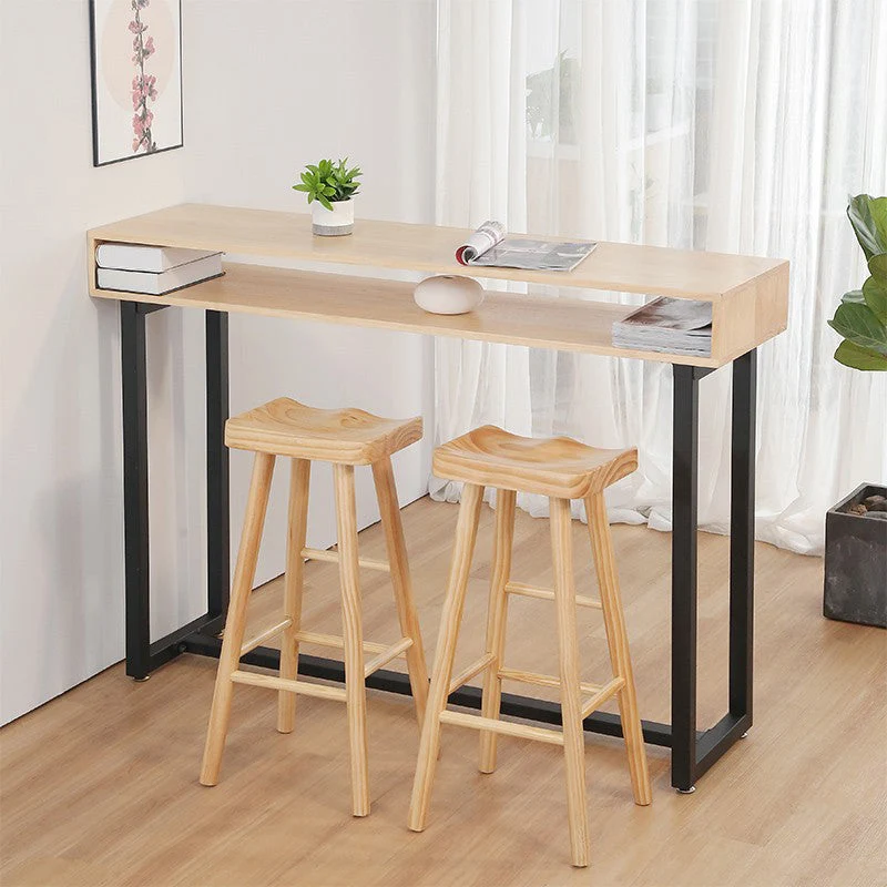 Tavolo da pranzo da bar rettangolare moderno con piano legno massello per soggiorno Clearhalo