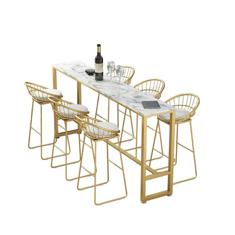 Tavolo da pranzo da bar rettangolare pietra Tavolo da bar moderno con base cavalletto oro Clearhalo