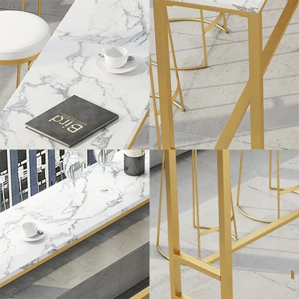 Tavolo da pranzo da bar rettangolare pietra Tavolo da bar moderno con base cavalletto oro Clearhalo