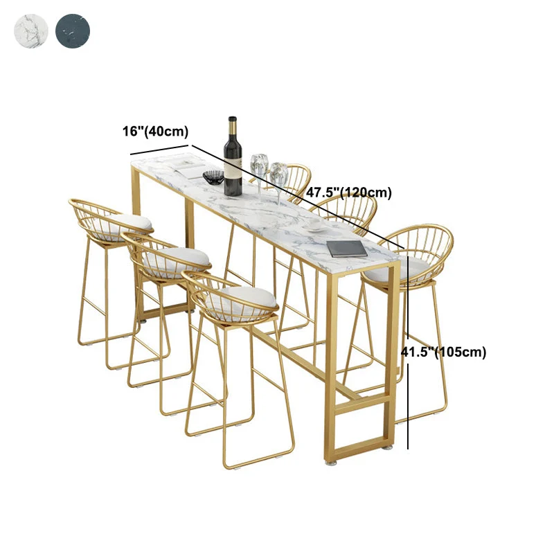 Tavolo da pranzo da bar rettangolare pietra Tavolo da bar moderno con base cavalletto oro Clearhalo