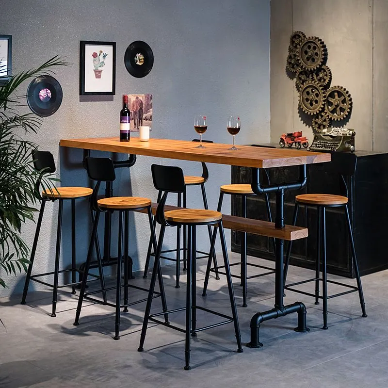 Tavolo da pranzo da bar rettangolare Tavolo da bar moderno legno con base cavalletto Clearhalo