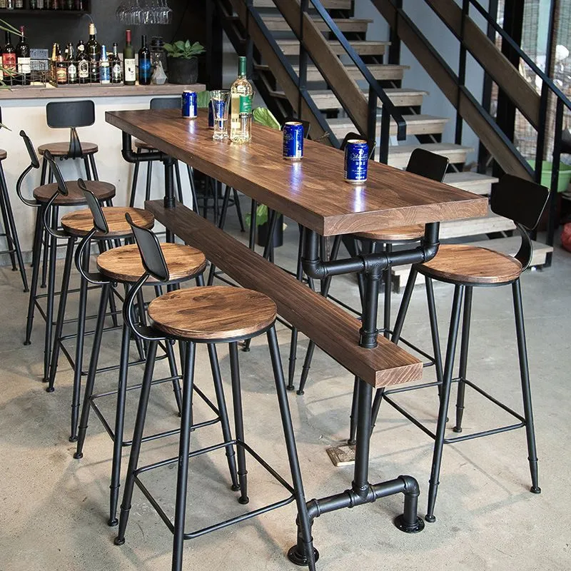 Tavolo da pranzo da bar rettangolare Tavolo da bar moderno legno con base cavalletto Clearhalo