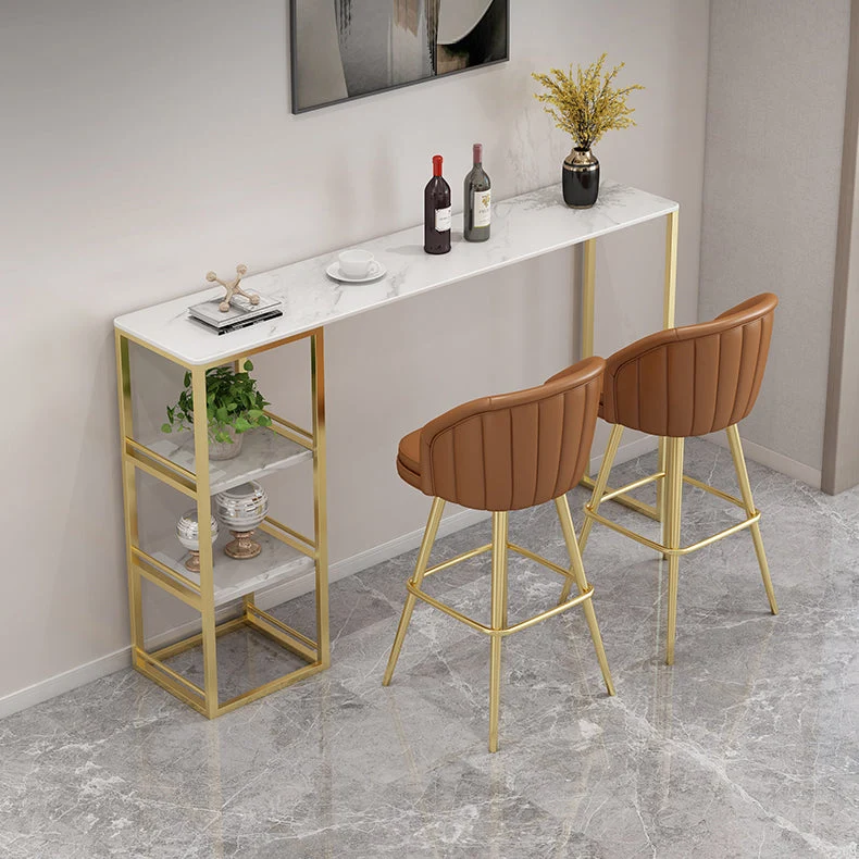 Tavolo da pranzo da bar rettangolare Tavolo da pranzo da bar moderno con base su cavalletto dorato Clearhalo