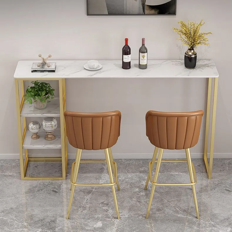 Tavolo da pranzo da bar rettangolare Tavolo da pranzo da bar moderno con base su cavalletto dorato Clearhalo