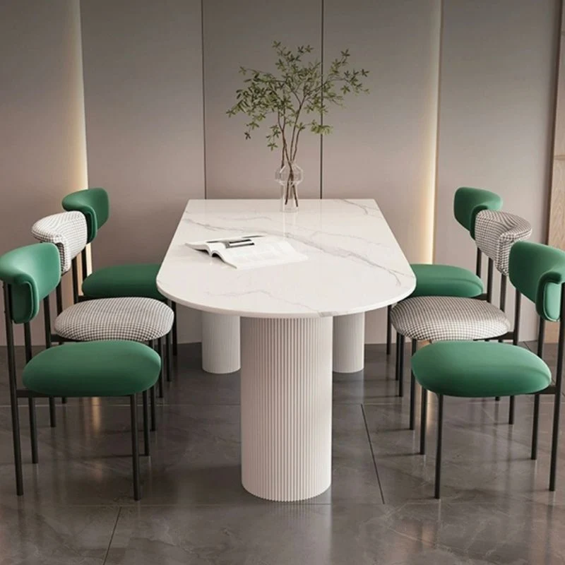 Tavolo da pranzo bianco con base treppiede, piano pietra, tavolo da cucina moderno per sala da pranzo Clearhalo