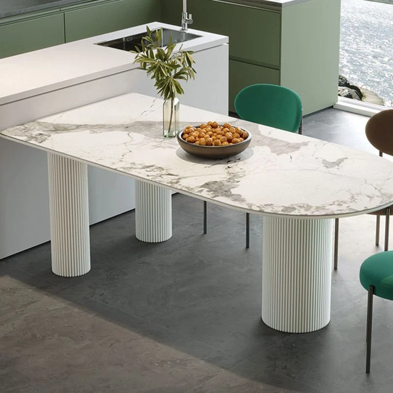 Tavolo da pranzo bianco con base treppiede, piano pietra, tavolo da cucina moderno per sala da pranzo Clearhalo