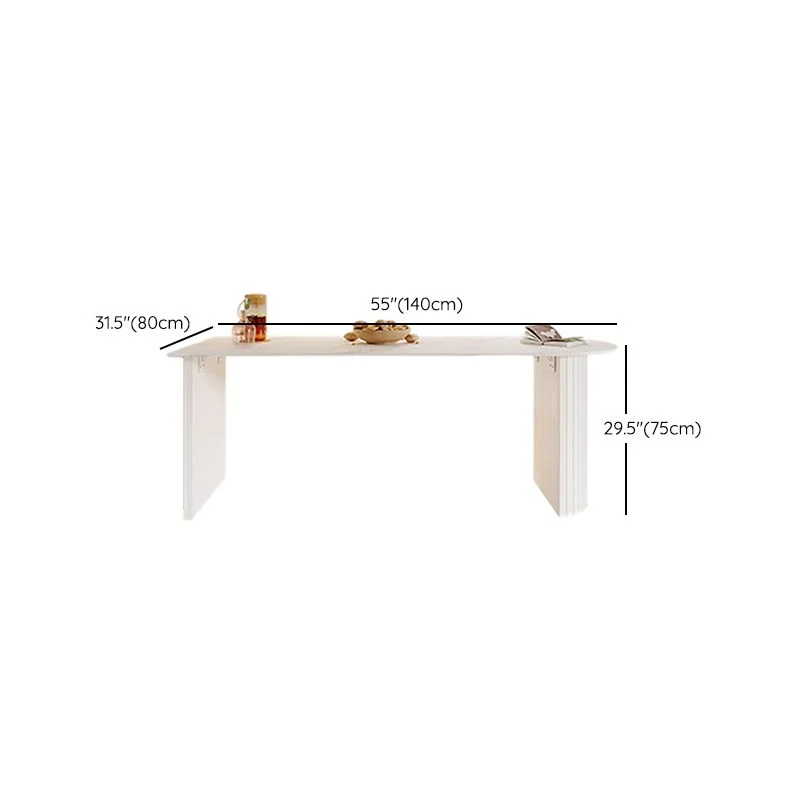 Tavolo da pranzo bianco con doppio piedistallo Tavolo da pranzo moderno con piano pietra Clearhalo
