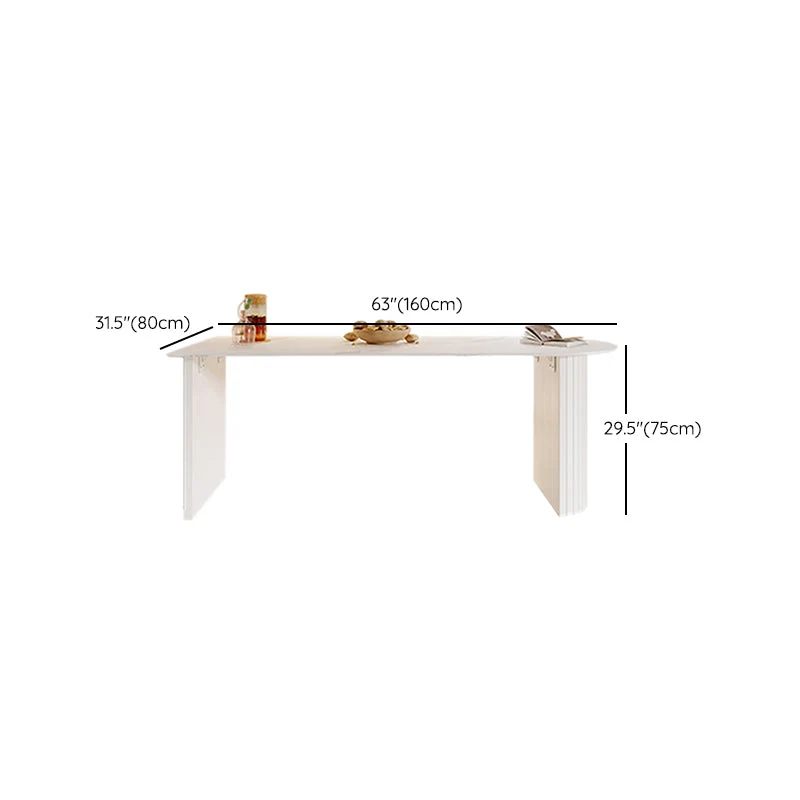 Tavolo da pranzo bianco con doppio piedistallo Tavolo da pranzo moderno con piano pietra Clearhalo