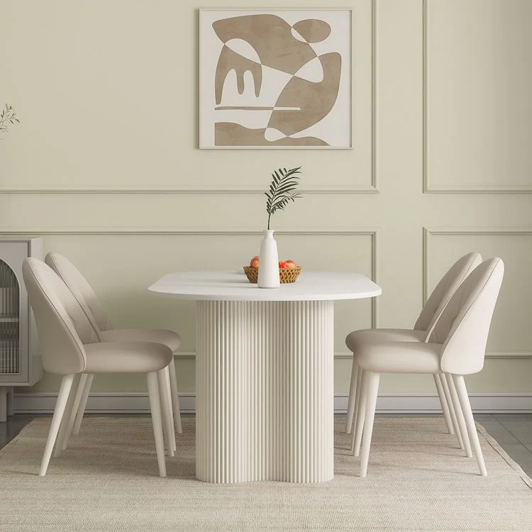 Tavolo da pranzo bianco contemporaneo ovale pietra con doppio piedistallo Clearhalo