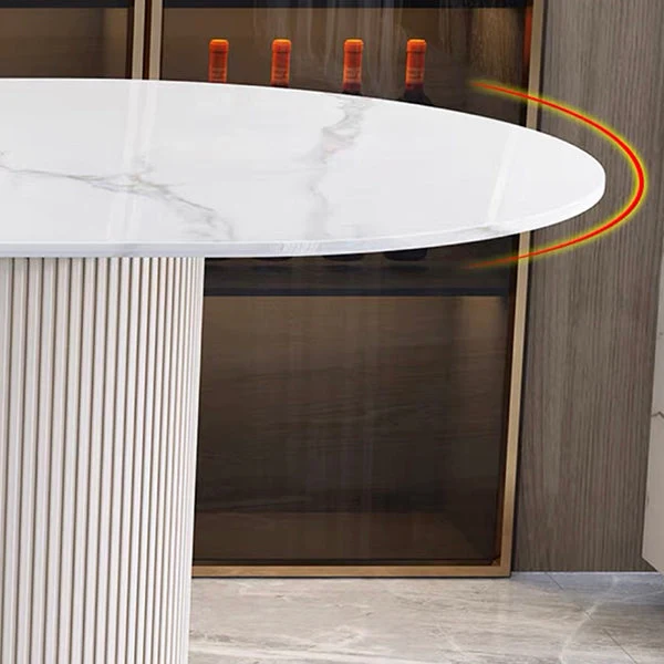 Tavolo da pranzo bianco forma libera Tavolo pietra sinterizzata di lusso con doppio piedistallo Clearhalo