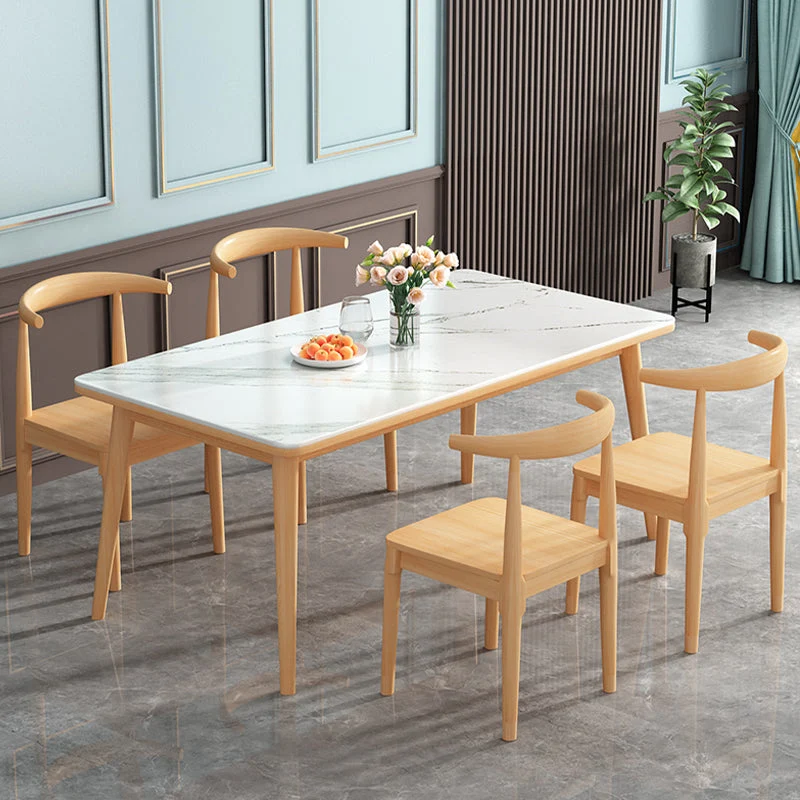 Tavolo da pranzo bianco - naturale Tavolo da pranzo moderno 4 gambe Clearhalo