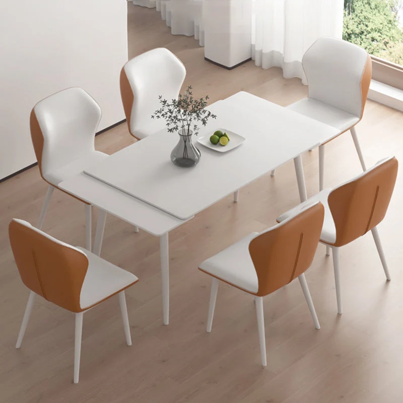 Tavolo da pranzo bianco rettangolare allungabile contemporaneo con 4 piedi Clearhalo