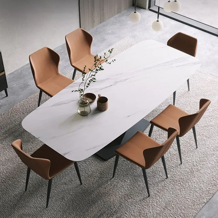 Tavolo da pranzo casual con piedistallo moderno Tavolo da cucina per sala da pranzo pietra e metallo Clearhalo
