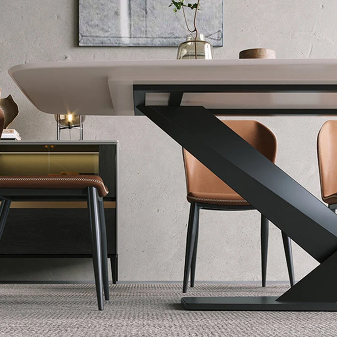 Tavolo da pranzo casual con piedistallo moderno Tavolo da cucina per sala da pranzo pietra e metallo Clearhalo