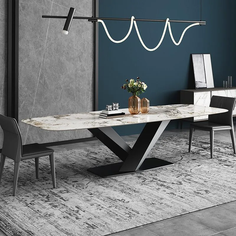 Tavolo da pranzo casual con piedistallo per tavolo da pranzo pietra sinterizzata Glam per sala da pranzo Clearhalo