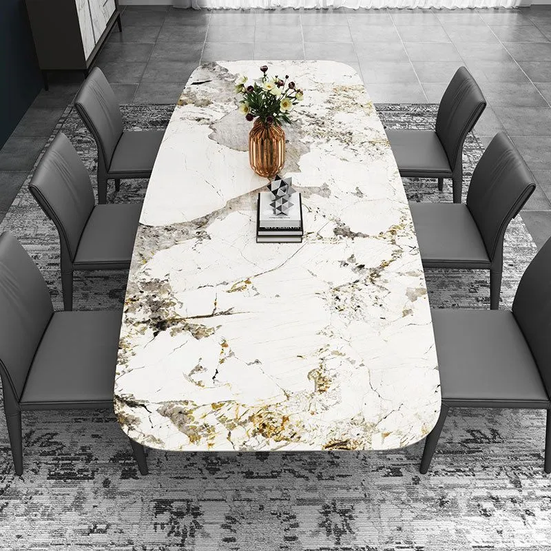 Tavolo da pranzo casual con piedistallo per tavolo da pranzo pietra sinterizzata Glam per sala da pranzo Clearhalo