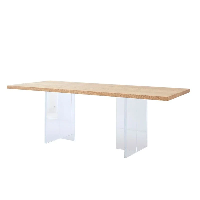 Tavolo da pranzo con base acrilico, tavolo da cucina moderno rettangolare naturale Clearhalo