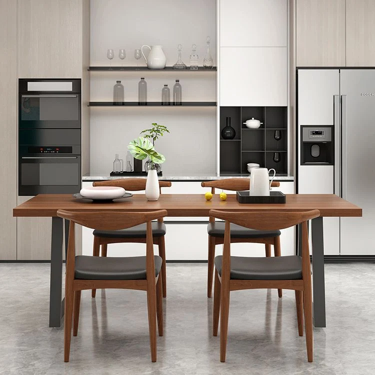 Tavolo da pranzo con base slitta metallo Tavolo da pranzo moderno con piano legno massello marrone e nero Clearhalo
