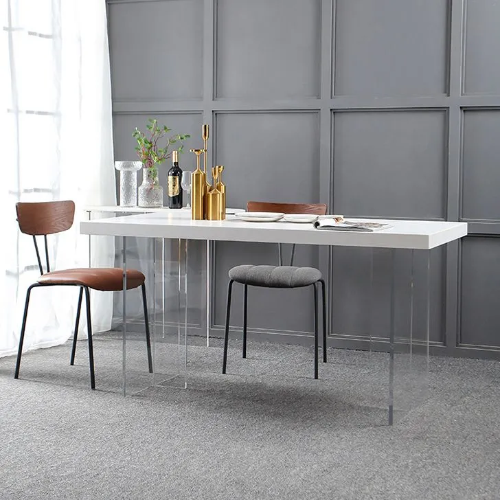Tavolo da pranzo con doppio piedistallo con base trasparente Tavolo da pranzo moderno con piano pietra Cucina casa Clearhalo