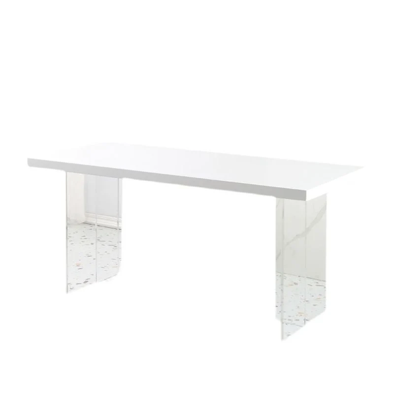 Tavolo da pranzo con doppio piedistallo con base trasparente Tavolo da pranzo moderno con piano pietra Cucina casa Clearhalo