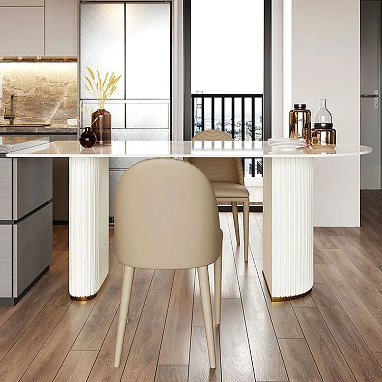 Tavolo da pranzo con doppio piedistallo Tavolo da pranzo con piano pietra bianco per cucina Clearhalo