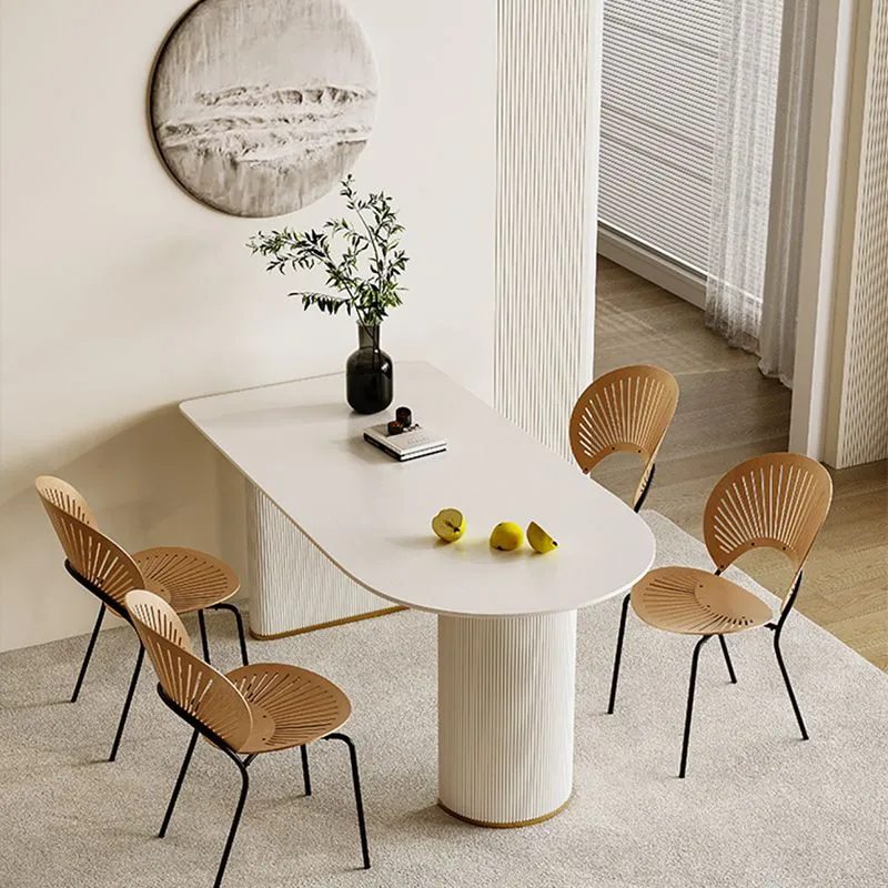 Tavolo da pranzo con doppio piedistallo Tavolo da pranzo con piano pietra bianco per cucina Clearhalo
