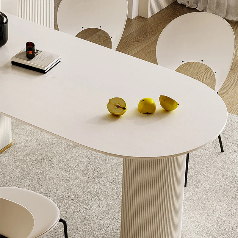 Tavolo da pranzo con doppio piedistallo Tavolo da pranzo con piano pietra bianco per cucina Clearhalo
