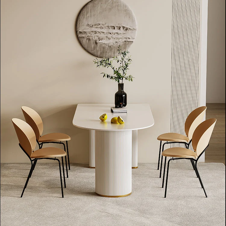 Tavolo da pranzo con doppio piedistallo Tavolo da pranzo con piano pietra bianco per cucina Clearhalo